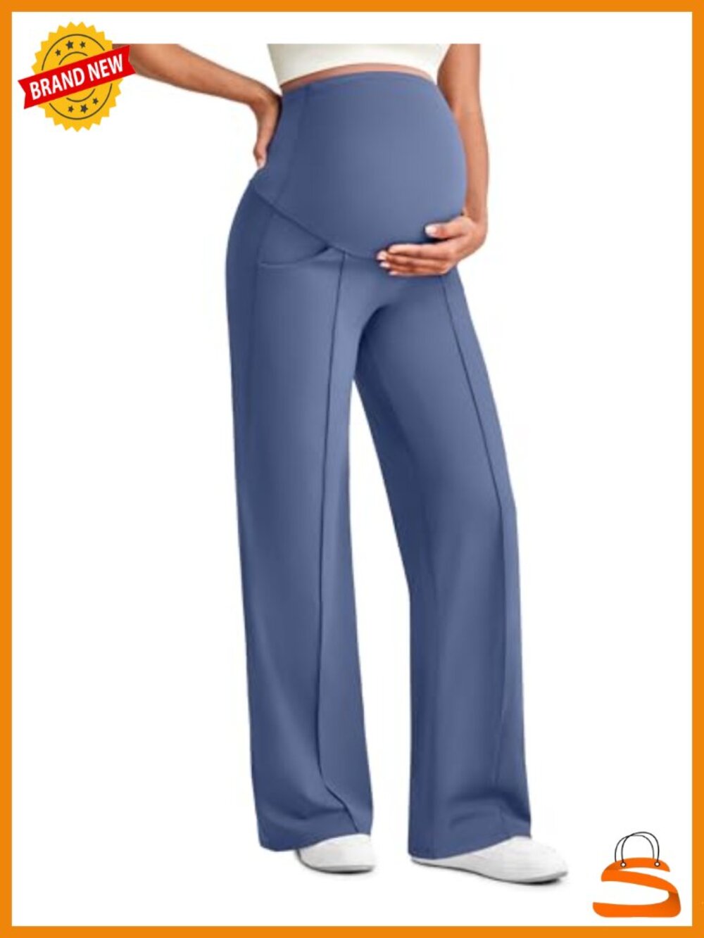 Maternity Wide Leg Yoga Pants Over the Belly with Pockets, 4-Way Stretch